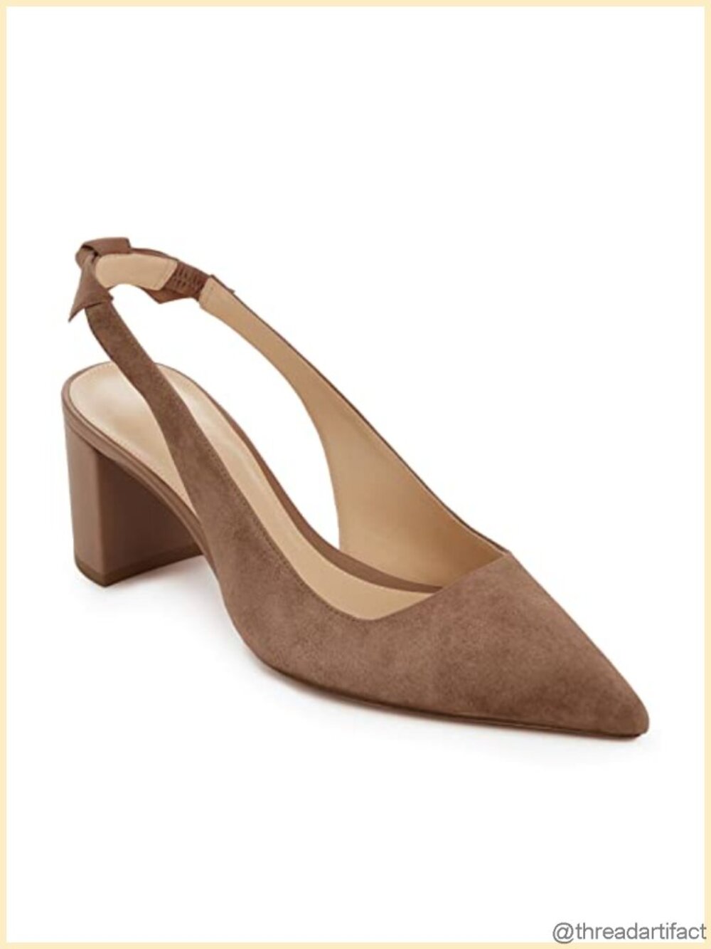 Faux Suede Pointed Toe Slingback Block Heel Pumps with Bow